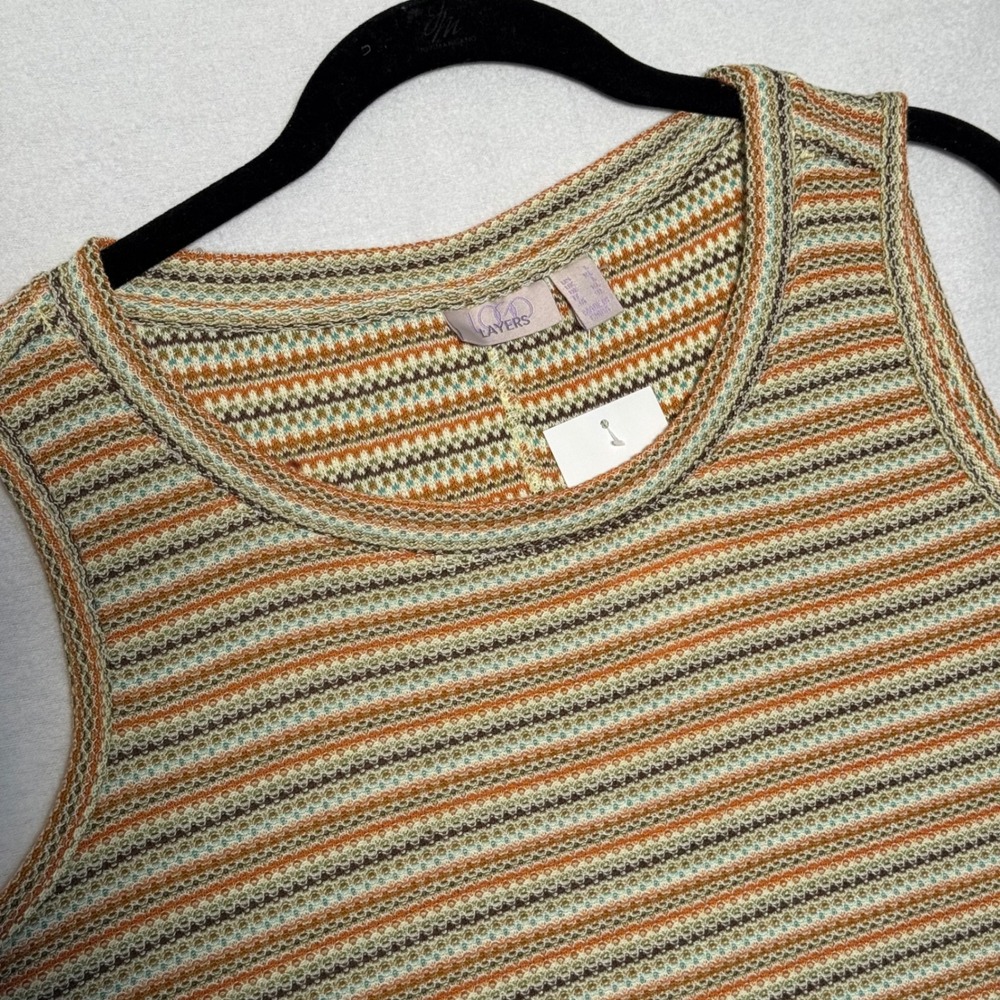 Logo Layers Women Large Multi-Color Striped Knit Sleeveless Tank Top A-Line L